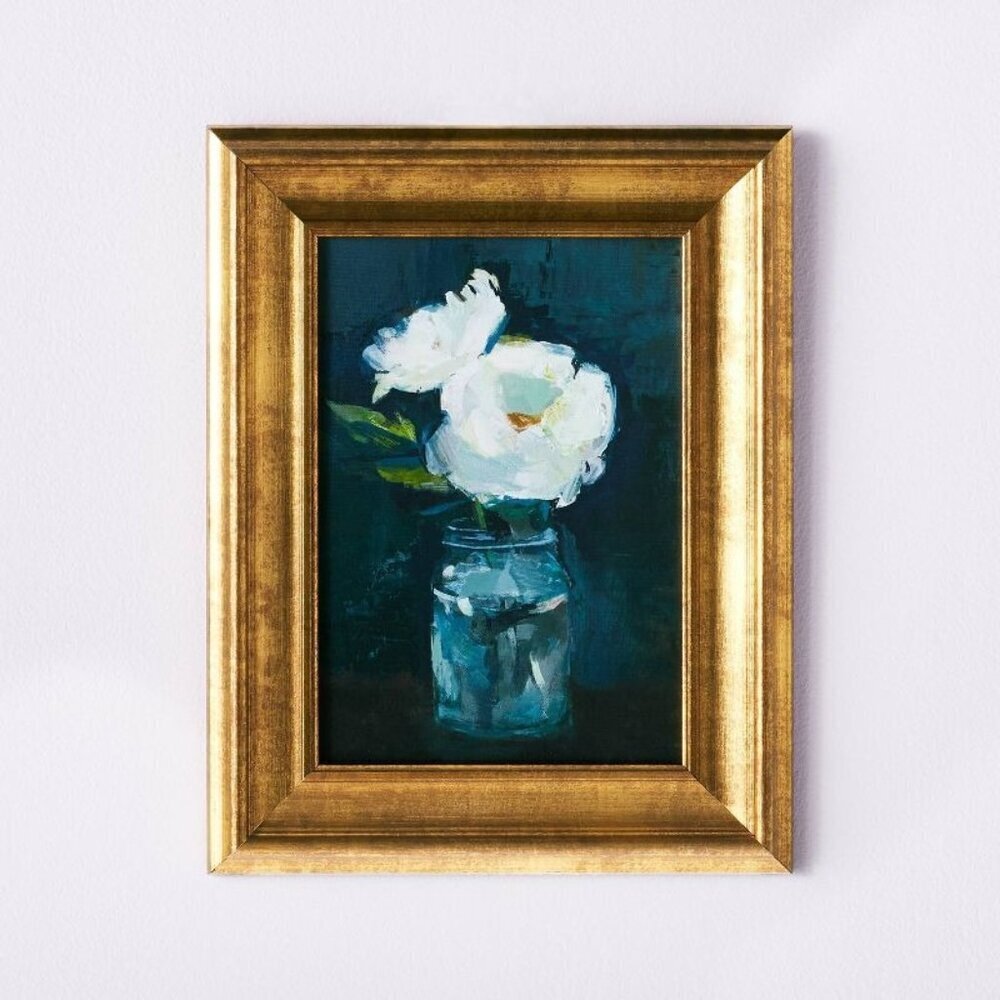Threshold Studio McGee 11x14 Floral Arrangement Framed Wall Canvas‎ Gold/Navy